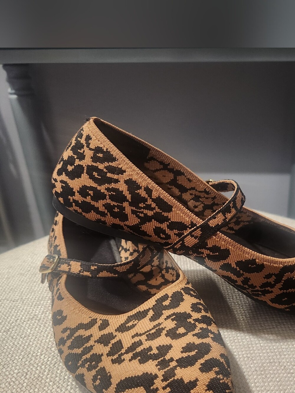 Women’s Leopard Print Mary Jane Flats - Brown/Black Sz 8.5